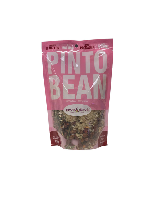 Pinto bean soup mix stand-up pouch, pink with Davis & Davis label