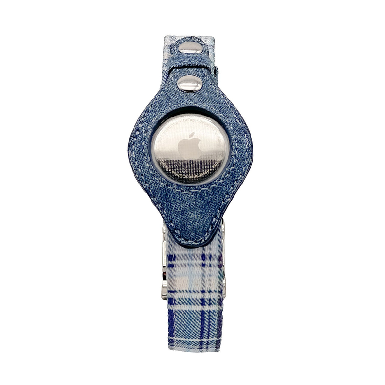 Apple Airtag Collar - Blue Plaid & Denim / 1 / XS - Pet Supplies