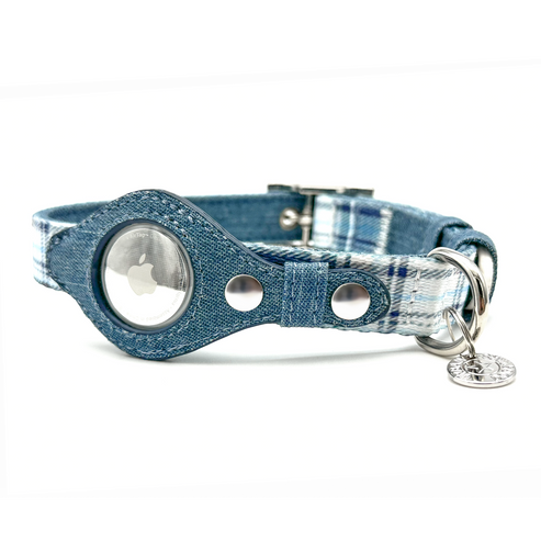 Apple Airtag Collar - Blue Plaid & Denim / 1 / XS - Pet Supplies