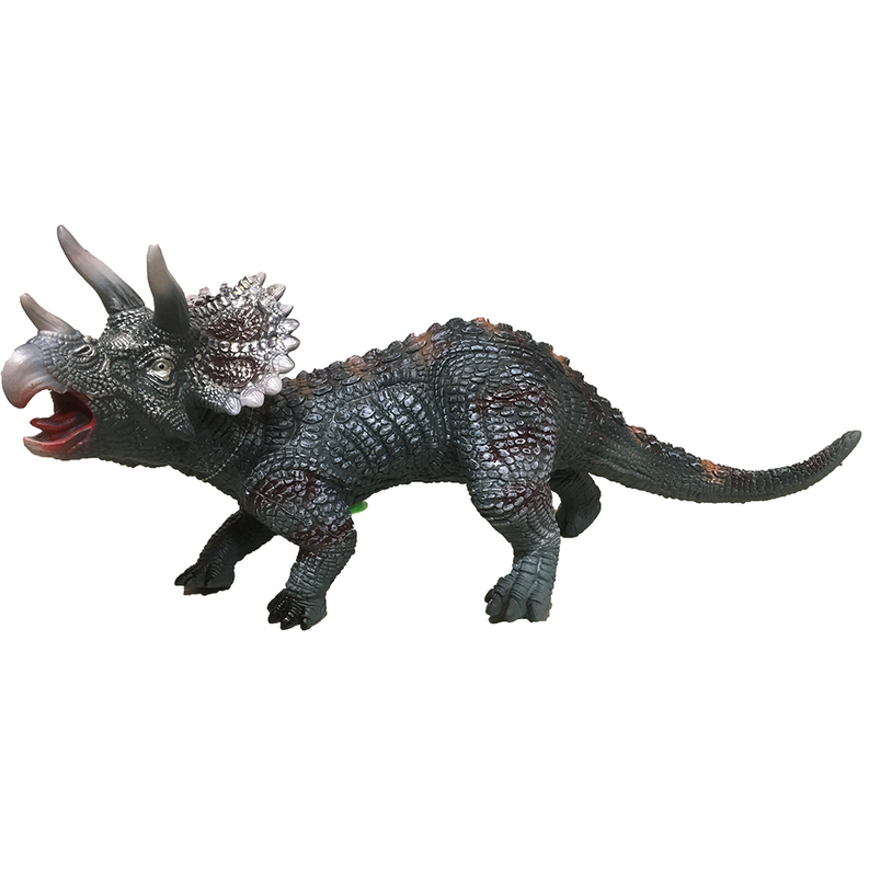 Dark green triceratops vinyl dinosaur figurine with raised horns and frill