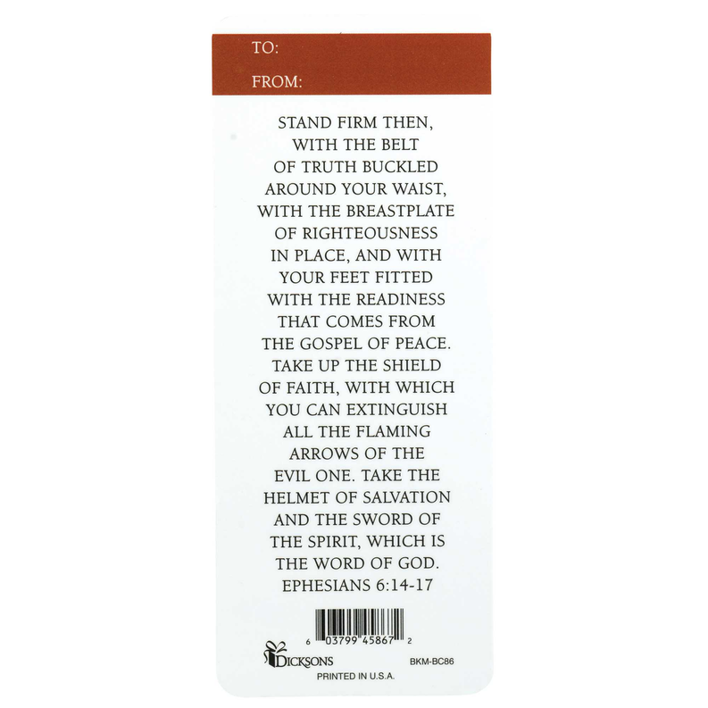 Bookcard back text reading Ephesians 6:14-17 with instructions and scripture