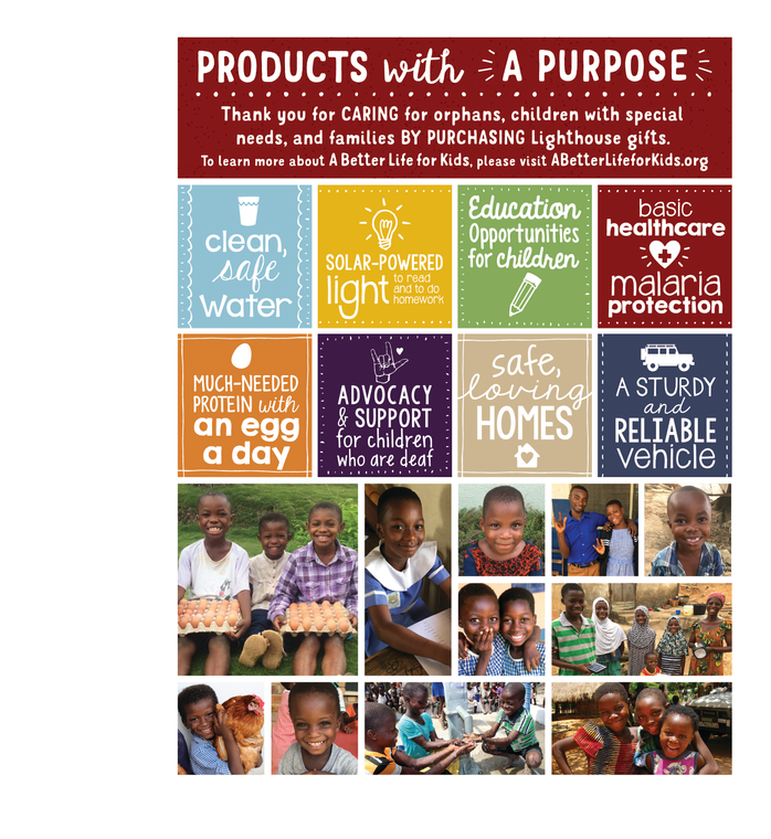 Photo frame promotional infographic with charity text and colorful blocks