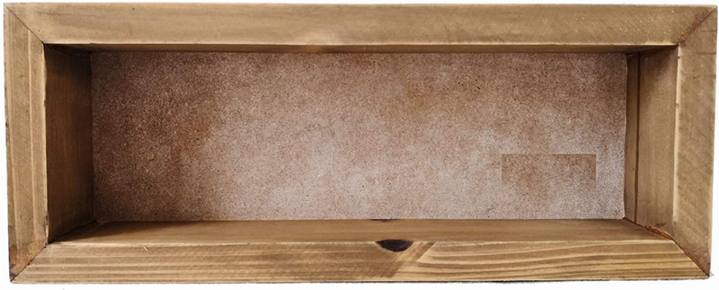 Wood block tabletop sign with open cavity, unfinished interior, natural wood frame