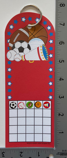 Personal incentive chart with red sports theme, soccer and arcade images, and checkered reward grid