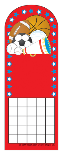 Personal incentive chart with red background, soccer icons, and a blank checkered reward grid