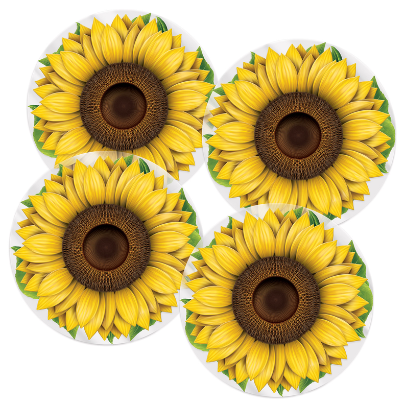 Round yellow sunflower table decor placemats set of 4 with leaf accents