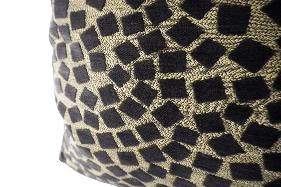 Cream and black geometric throw pillow fabric with repeating square grid