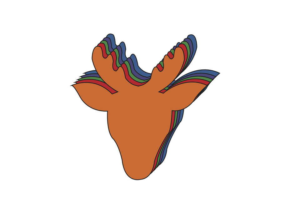 Brown reindeer cut-out with multicolor layered mane and open antlers