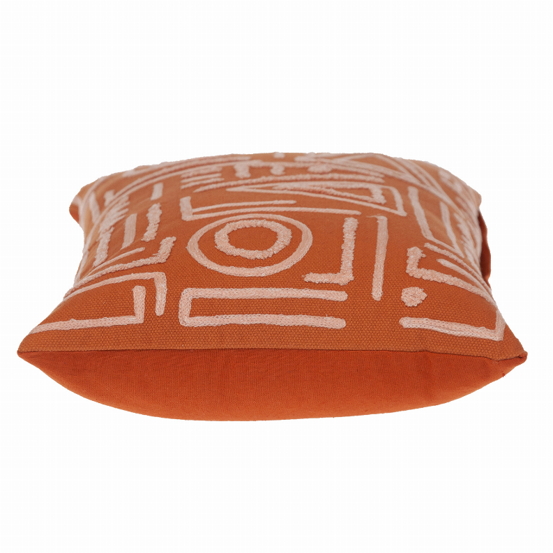 Orange rectangular pillow cover with white abstract geometric motif