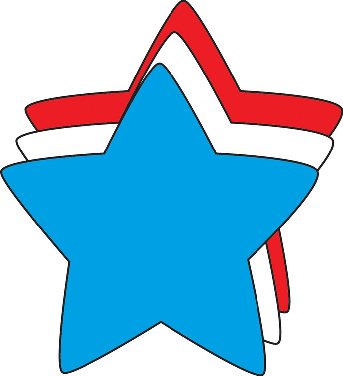 Tri-color star cut-out: red outline, blue center, white backing