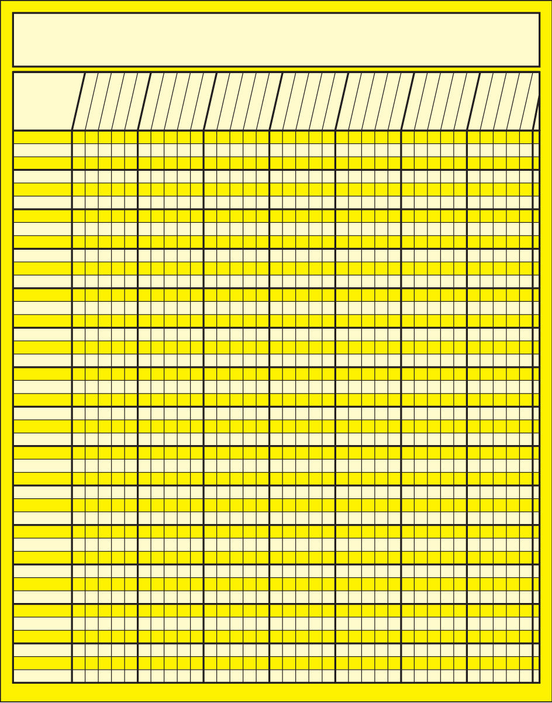 Yellow vertical chart with black-lined grid and many horizontal rows