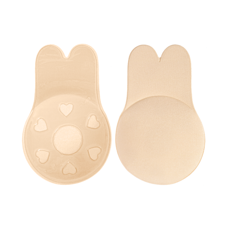 Ivory bunny-shaped lift bra pads with heart and paw-shaped embossed details