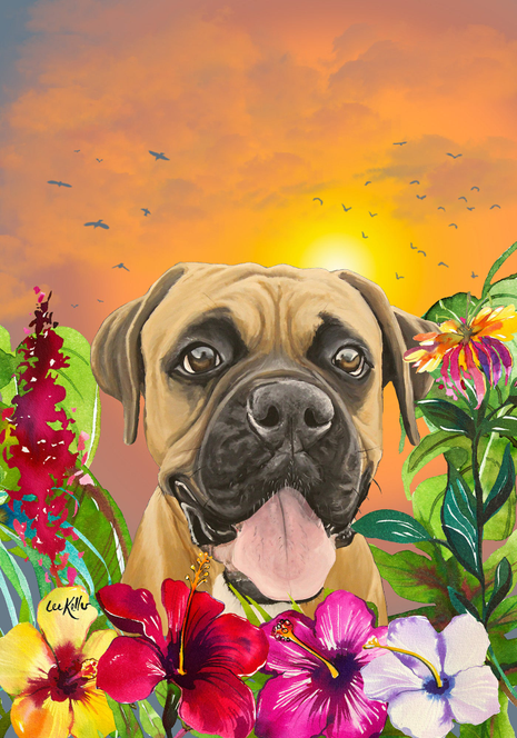 Boxer  - Hippie Hound Studios Tropical Summer  House and Garden Flags - 1 / House 28" x 40" - Outdoor's