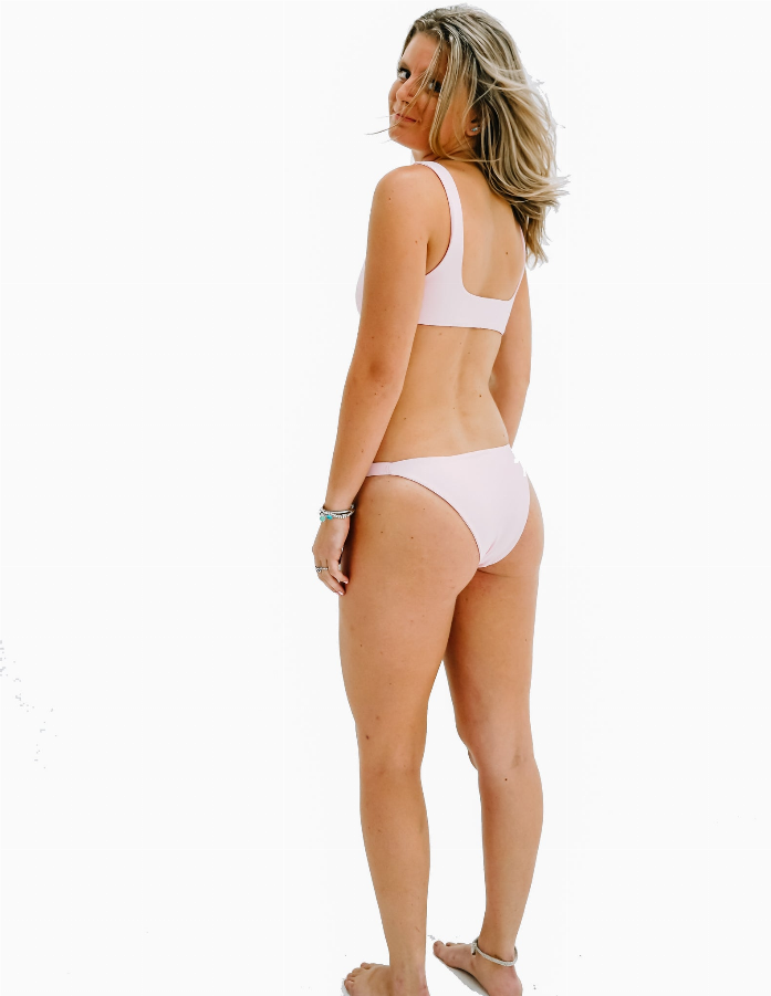 Lilac bikini set front side view with wide straps and high-cut briefs