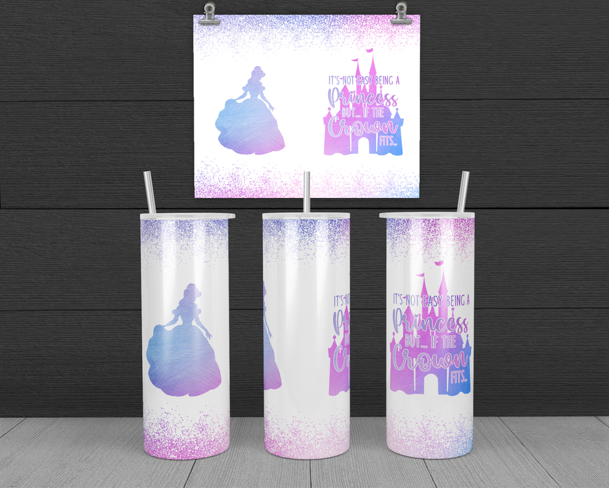 Stainless steel tumbler set of three with pink and purple princess crown graphics