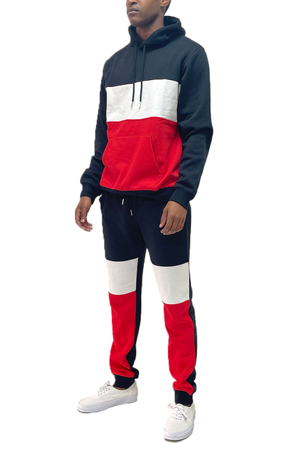 COLOR BLOCK SWEAT SET - BLKRED / 1 / S - Unisex Fashion