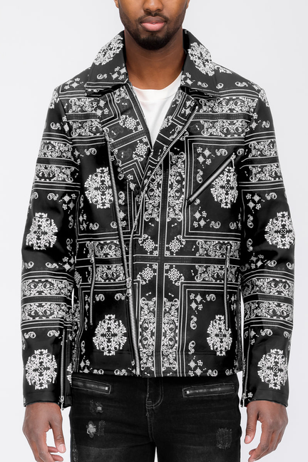 Bandana Leather Jacket - Black / 1 / 2XL - Unisex Fashion