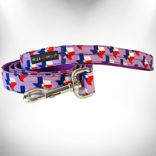 Patriotic star-pattern dog leash, purple-blue with red accents, metal clasp