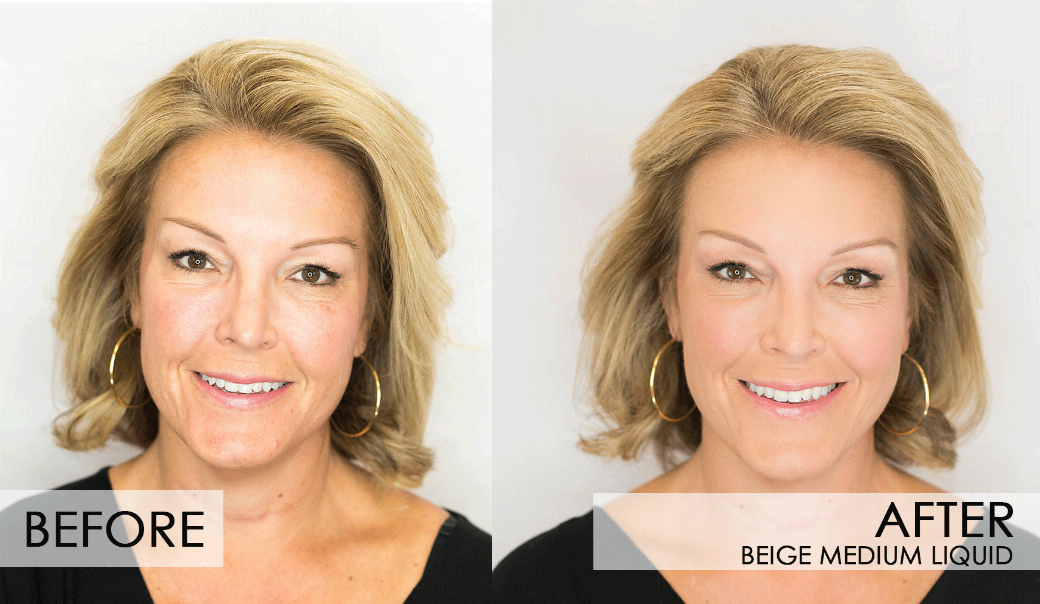 Liquid foundation on face, beige medium liquid shade (after result)