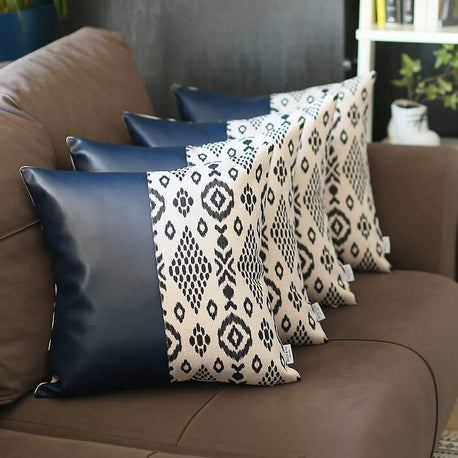 Bohemian Vegan Faux Leather Throw Pillow Set - Pillows