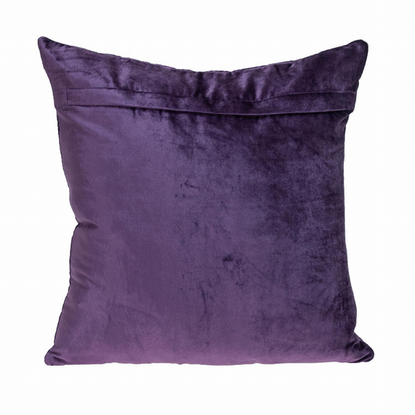 Purple velvet quilted throw pillow with stitched square channel panels