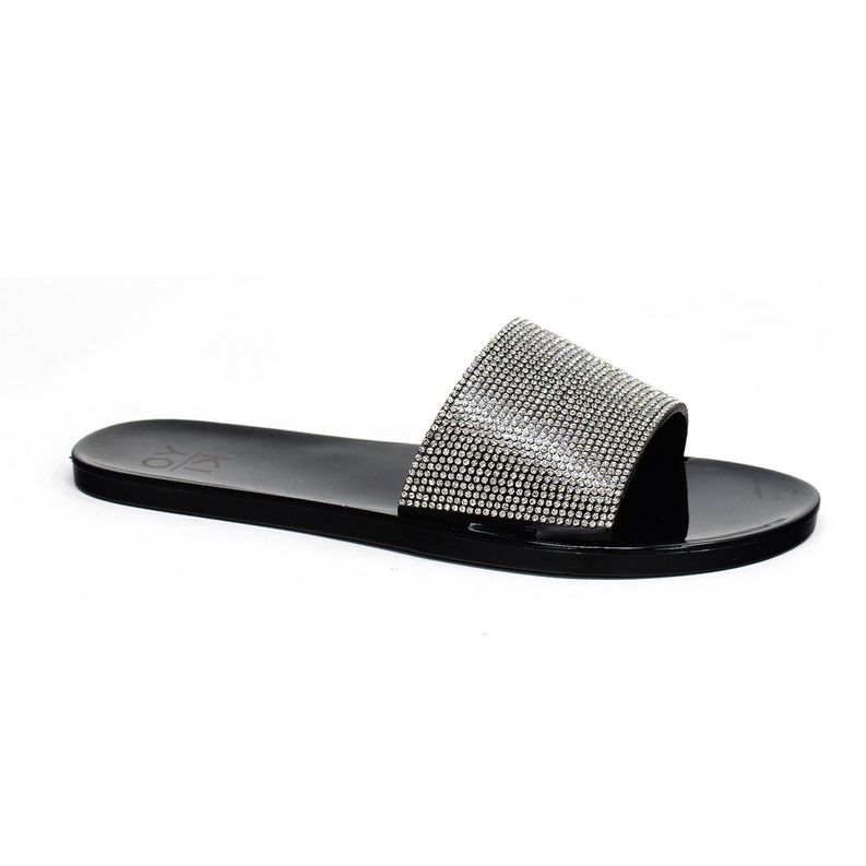 AURORA-08 Women's Flat Jelly Sandal With Rhinestone Studs - Footwear