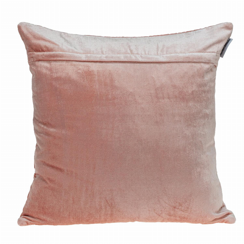 Dusty rose quilted throw pillow back with smooth texture and subtle zipper detail