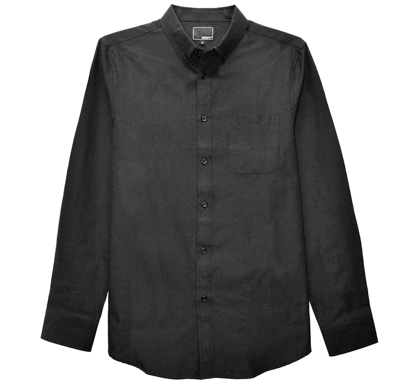 Black long sleeve button-up shirt with chest pocket