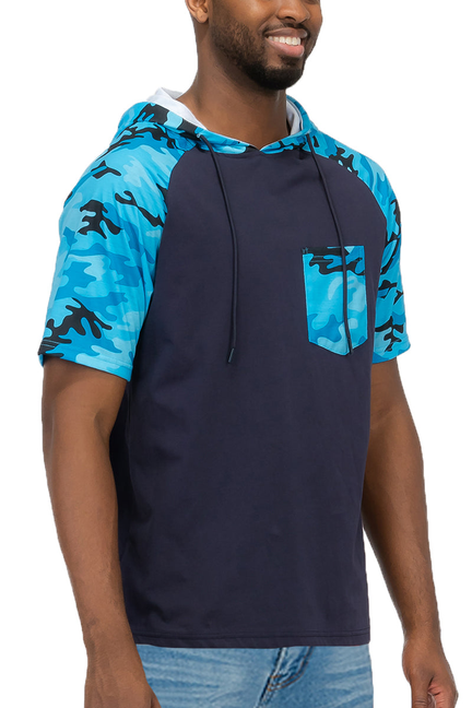 Camo Pocket Hooded Tee - Blue Camo / 1 / M - Unisex Fashion