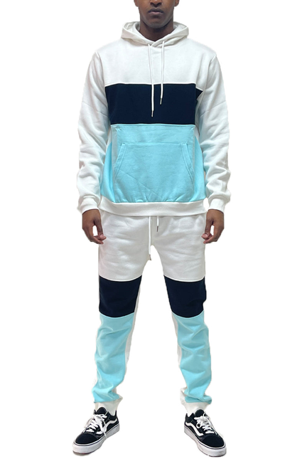 COLOR BLOCK SWEAT SET - WHITEAQUA / 1 / L - Unisex Fashion