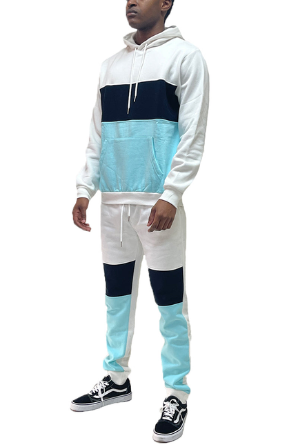 COLOR BLOCK SWEAT SET - WHITEAQUA / 1 / L - Unisex Fashion