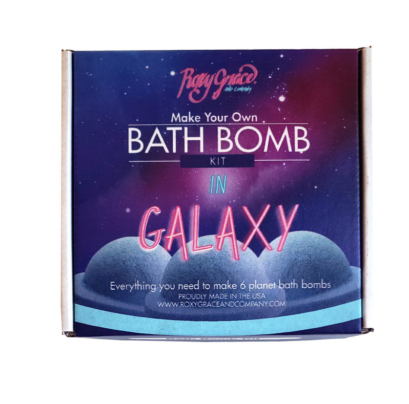 Galaxy DIY bath bomb kit box with blue and purple galaxy design