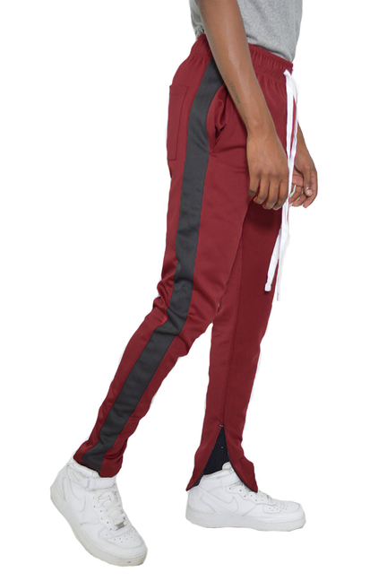 Classic slim fit track pants, burgundy with black side stripe