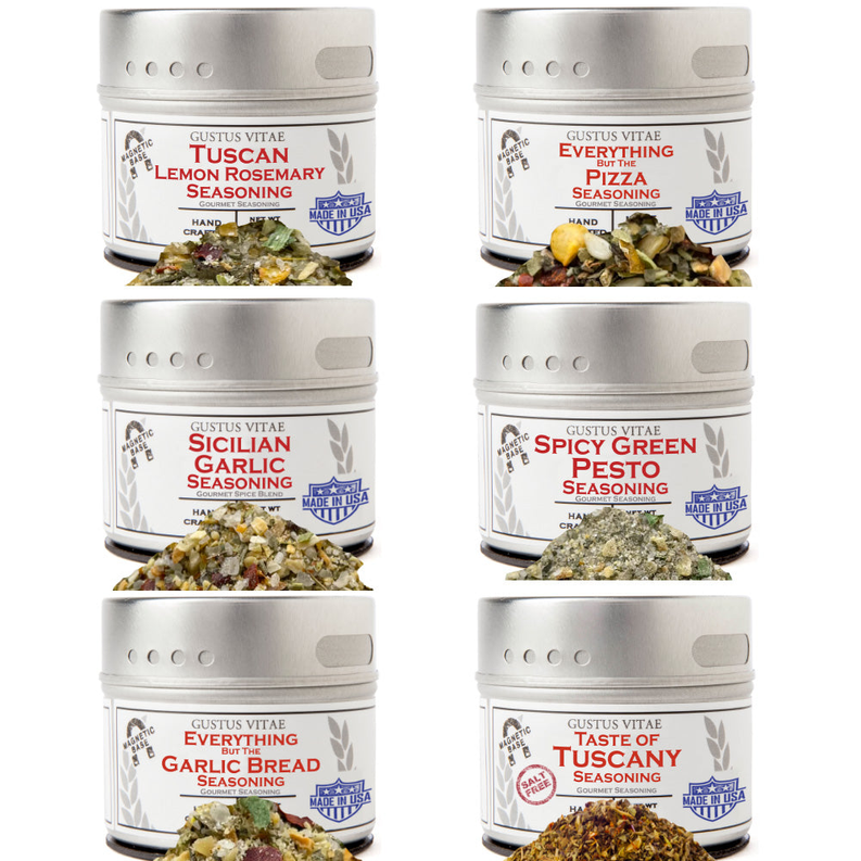 Italian seasoning gift set with six small spice jars in assorted blends