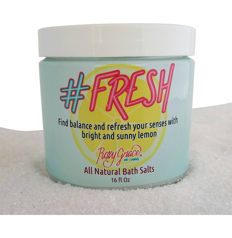 Teal bath salt jar with white lid, all natural, 16 fl oz.