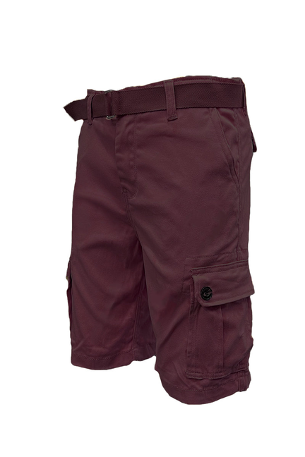 Belted Cargo Short - Burgundy / 1 / M-32 - Unisex Fashion