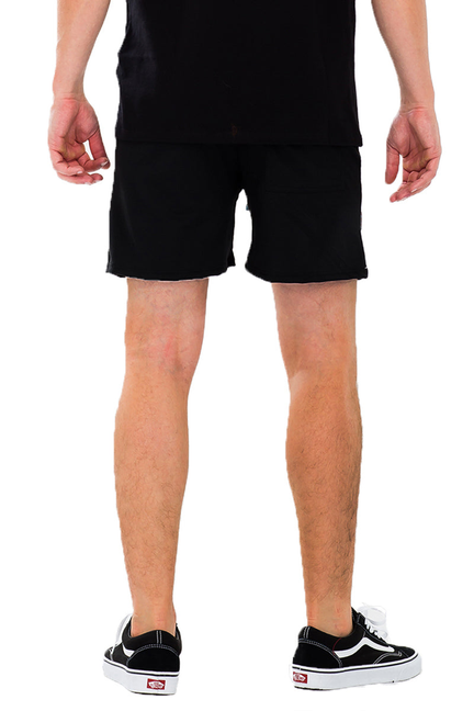 Men's black shorts, plain back view