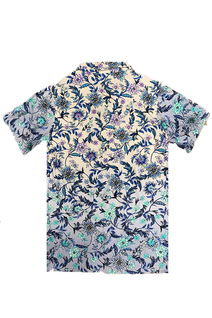 Men's floral ombre button-up shirt back view, short sleeves, relaxed fit