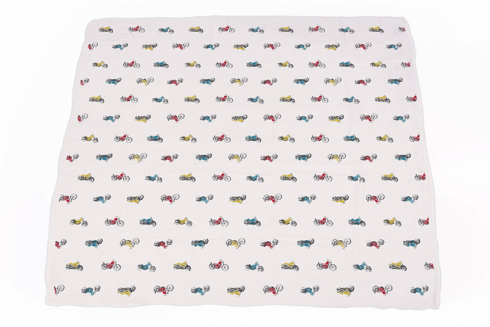 Vintage vehicles print blanket with multicolor cars and motorcycles on light background