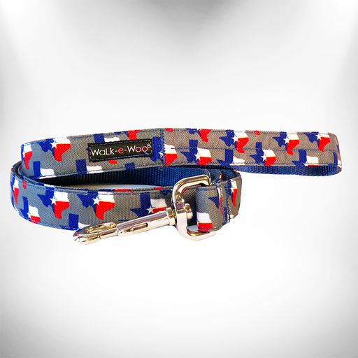 Americana dog lead with blue strap, star pattern, and gold metal clasp