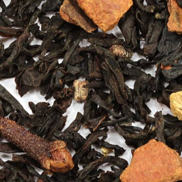 Loose dark tea leaves for Christmas holiday blend sachets