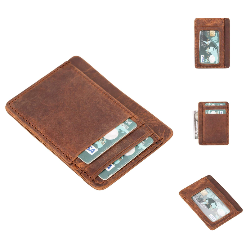 Cody Leather Card Holder and Wallet for Unisex - Antic Brown / 1 - Device Accessories