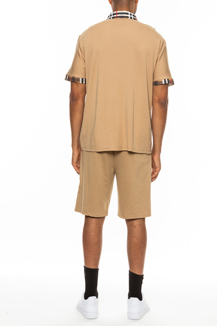 Khaki short-sleeve polo and matching shorts set, back view