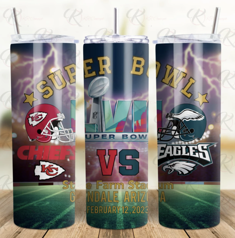 Set of three stainless steel tumblers with sports team logos and lids