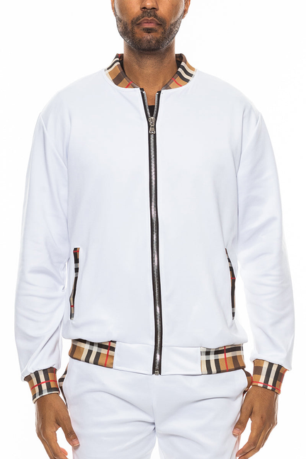 Checkered Detail Track Jacket - WHITE / 1 / 3XL - Unisex Fashion