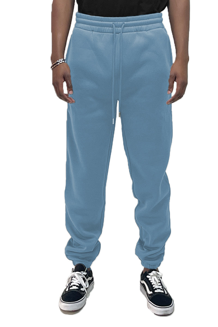Sky blue drawstring sweatpants with elastic cuffs