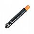 Yellow toner cartridge with orange cap, black cylindrical body