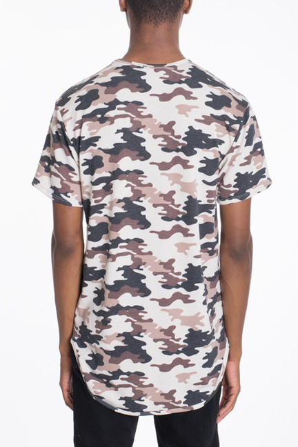 Camouflage crew-neck T-shirt with short sleeves, back view