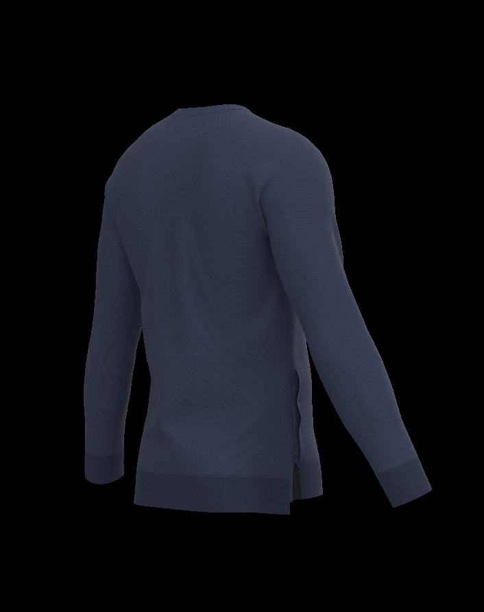 Navy long-sleeve sweatshirt, back view with crew neck and ribbed cuffs