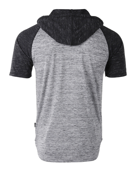 ZIMEGO men's short-sleeve color block raglan hoodie, heather gray body with dark hood